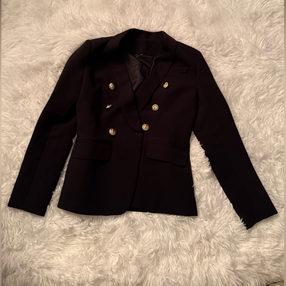 Black Double-Breasted Balmain Inspired Blazer with Gold Buttons